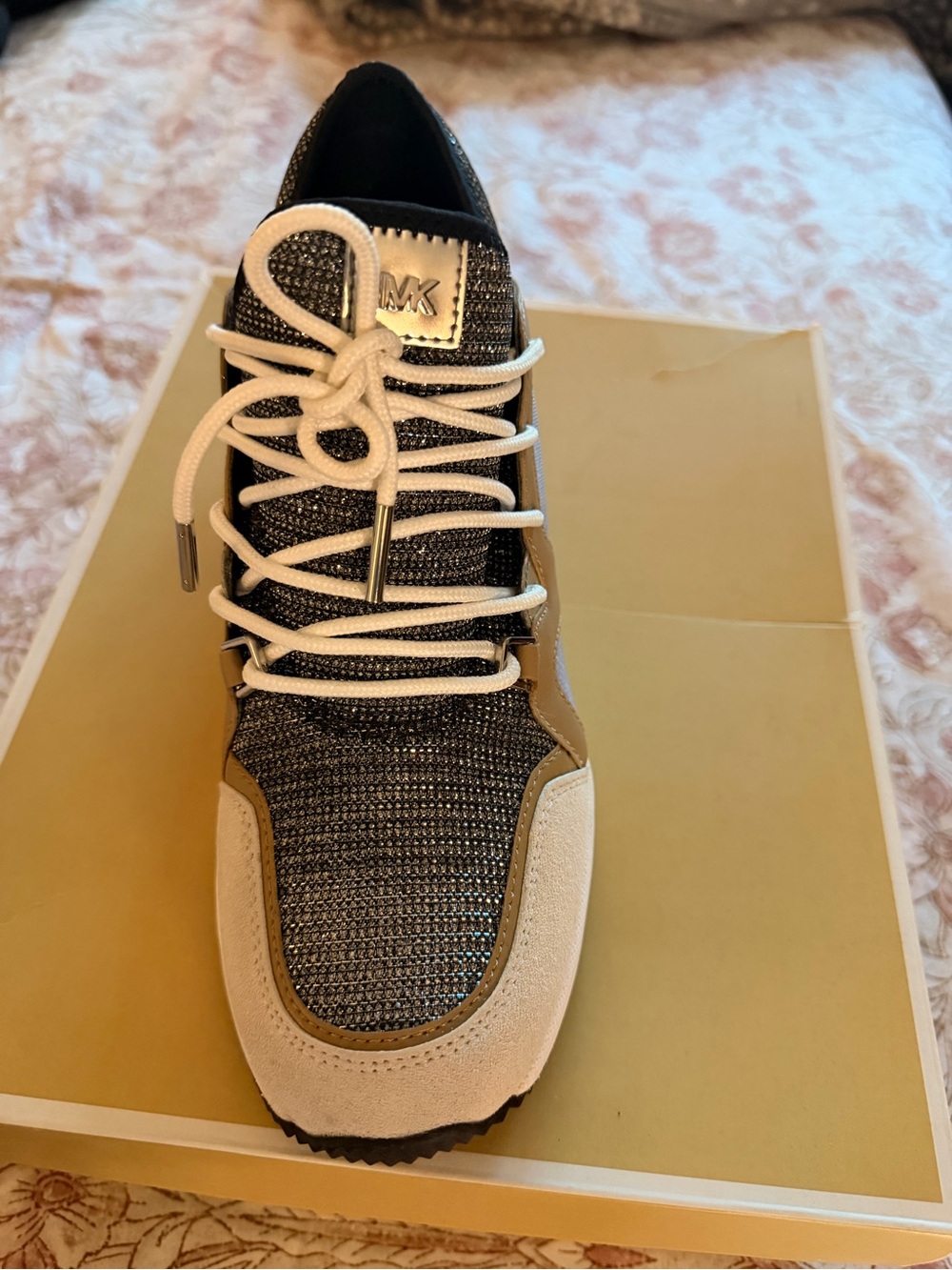 Michael Kors Tan, Gray & White Knit Sneakers - Picture 6 of 8